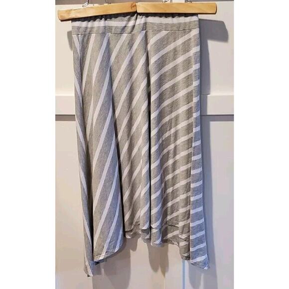 Womens Gray White Striped New Direction Elastic Waist Skirt Size Medium Mid-calf - Picture 1 of 7